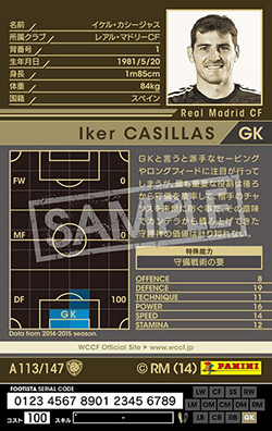 イケル・カシージャス | FOOTISTAカードデータ詳細